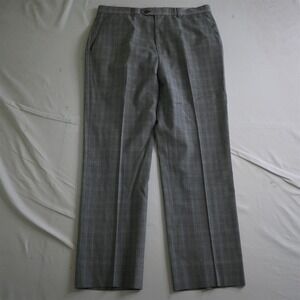 Santorelli 34x30 Gray Check Italy Made Romeo Straight 100% Wool Mens Dress Pants